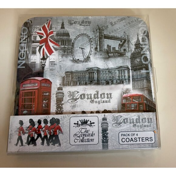 The Leonardo Collection London England Heat-Resistant Laminated Coasters 4 Pack - Picture 1 of 4